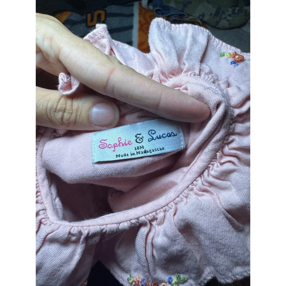 Sophie & Lucas Pink Embroidered Floral Cotton Dress Baby Girl 18M SL3314